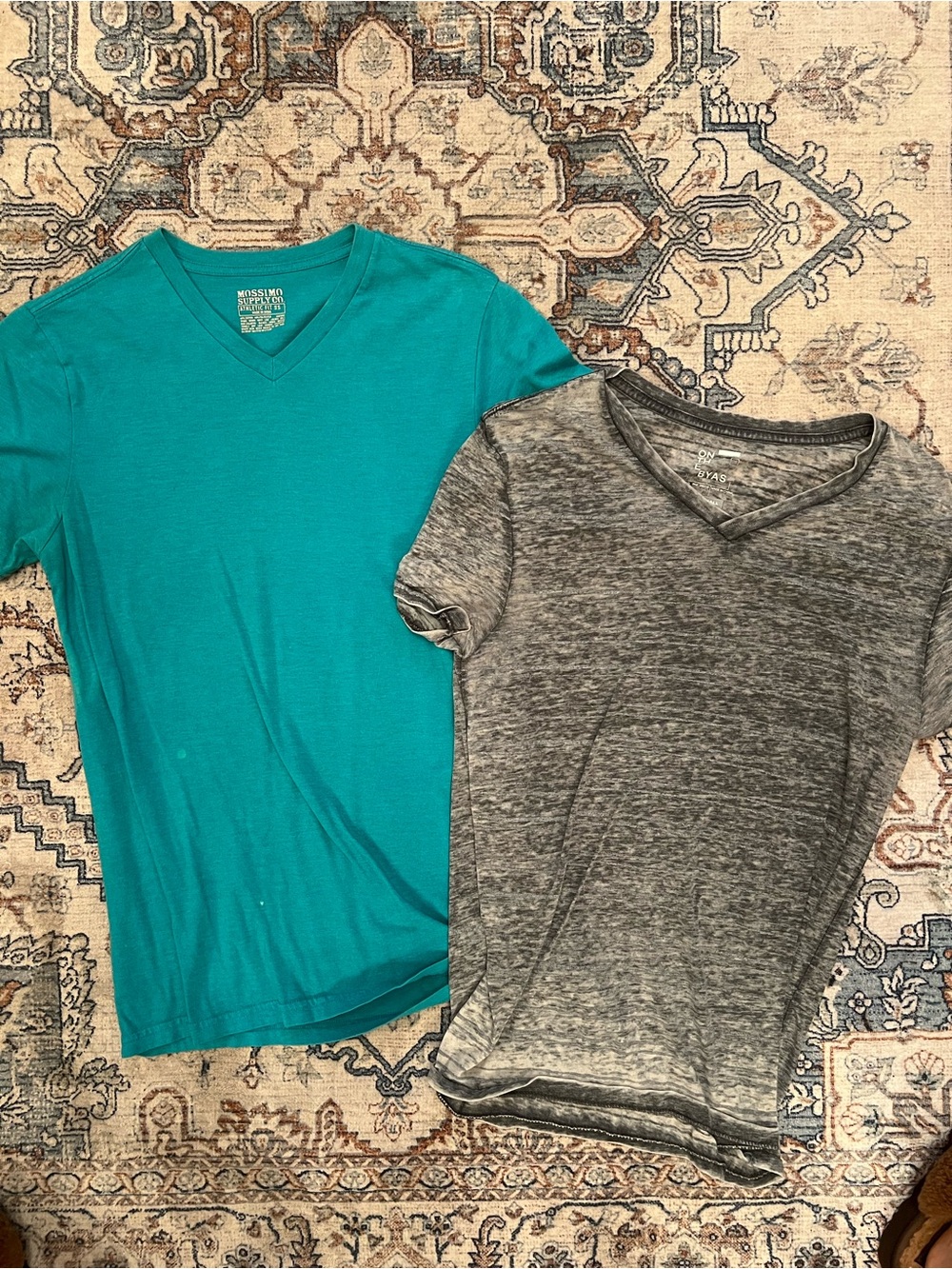 Teal and Gray V‑Neck Short Sleeve Shirts